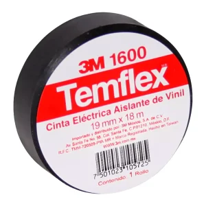 Cinta aislante de vinilo Temflex 3M, 18 mm x 20 m, color negro
